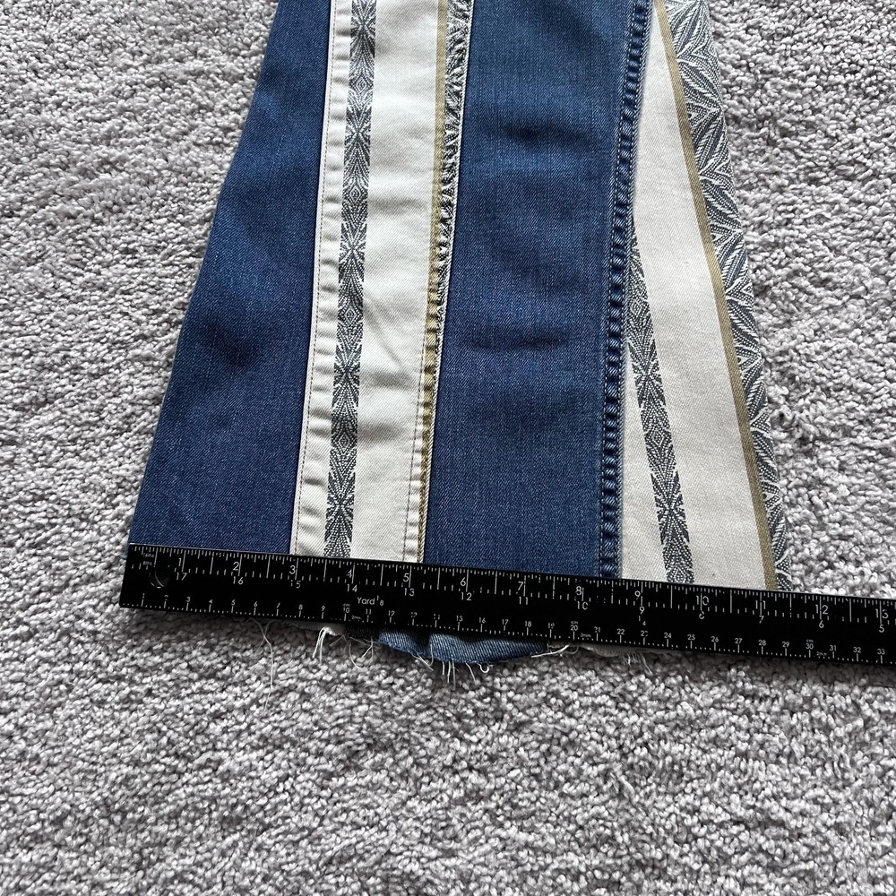 Free People Danica Boho Stripe Flare Jeans Womens 27 Blue Mid Rise‎ Raw Hem - Picture 15 of 16